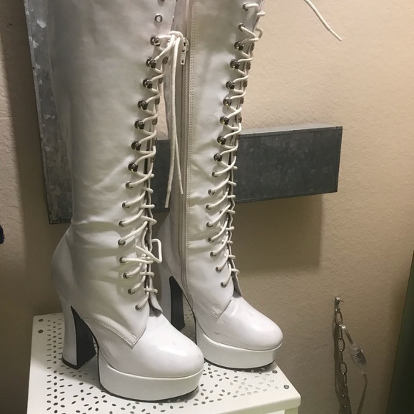 Shoes - Tall Gogo white patent boots